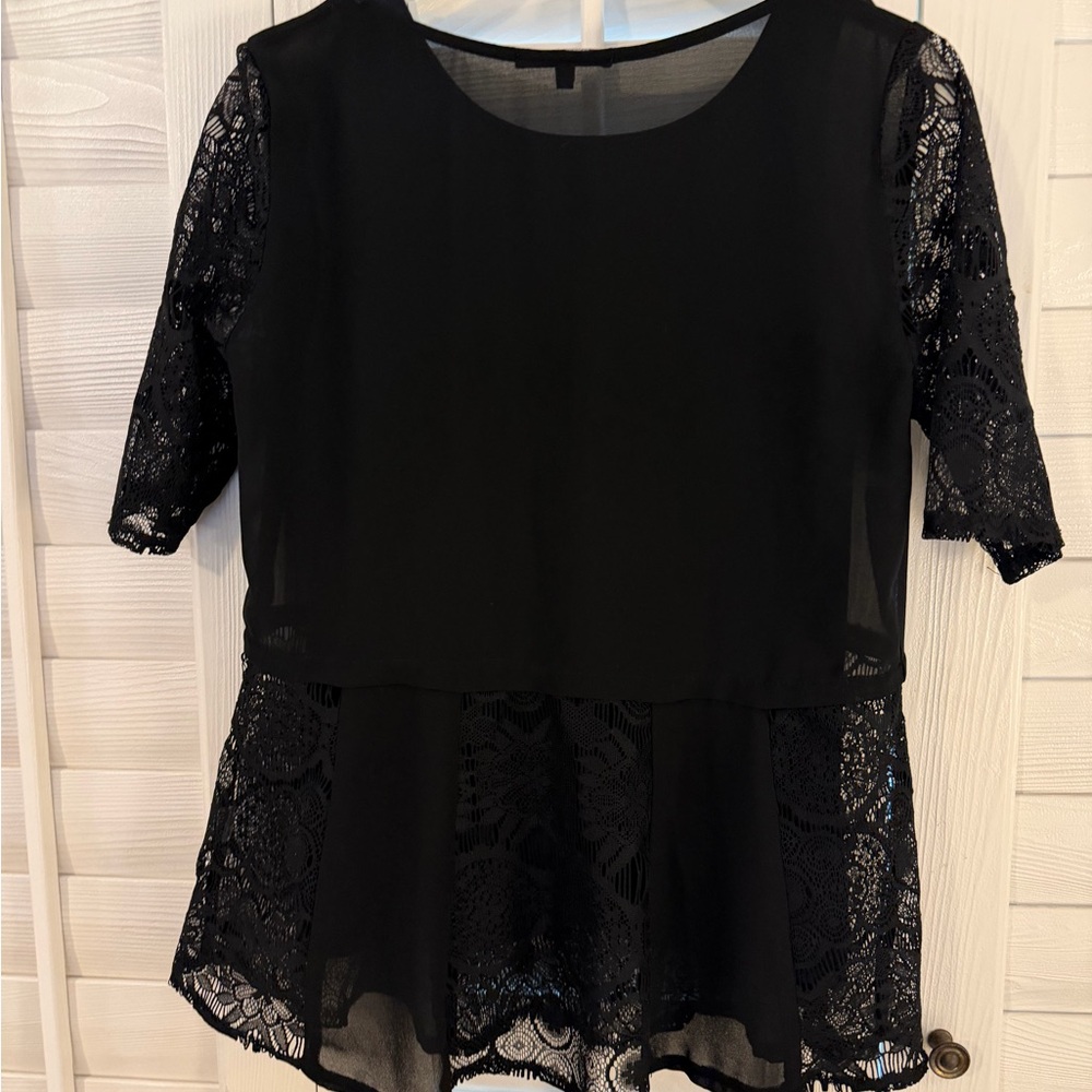 Love Culture Sheer Black Lace Peplum Blouse, NWOT, Small - Picture 6 of 9